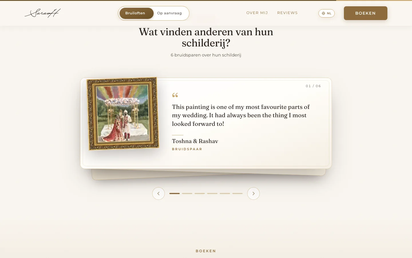 Reviews van bruidsparen naast een van de schilderijen
